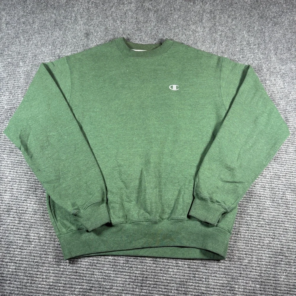 Champion Eco Authentic Mens Medium Green Crewneck Sweatshirt Embroidered Logo